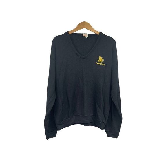 Vintage Sweaters - Vintage Hawkeyes Black V Neck Sweater Womens Large Hurkey Wolf & Sons